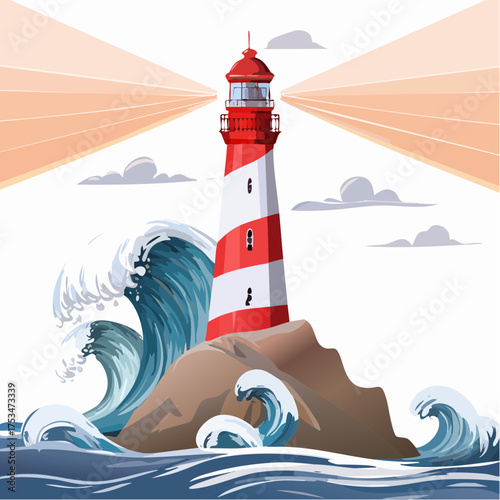 Leuchtturm auf einer Klippe am stürmischen Meer