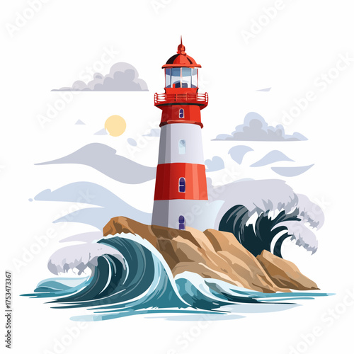 Leuchtturm auf einer Klippe am stürmischen Meer