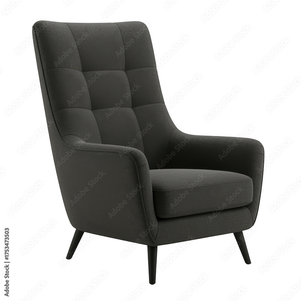 Naklejka premium Modern dark gray tufted armchair isolated on transparent background