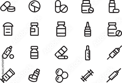 Vector art of set of medicine and drug icons