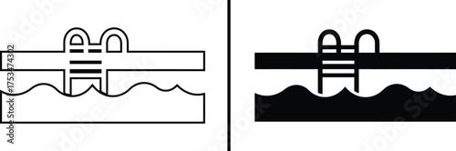 Poolside Icon: A minimalist illustration of a swimming pool with ladder, suggesting refreshment and recreation.