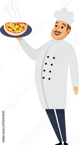 Illustration of a chef with pizza