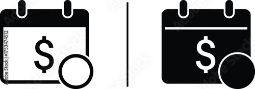 Financial Date Symbols: A symbolic representation of financial deadlines, with calendar icons prominently featuring a dollar sign and a circle, illustrating the crucial concept of payment dates.