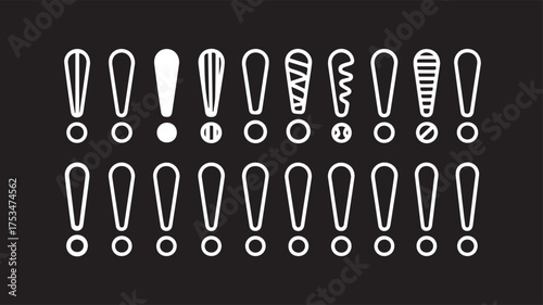 Vector art of collection of white exclamation point icons 