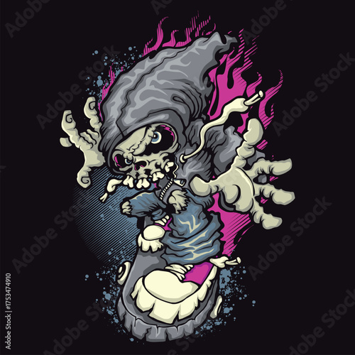 Cartoon Halloween zombie monster skull vector illustration art