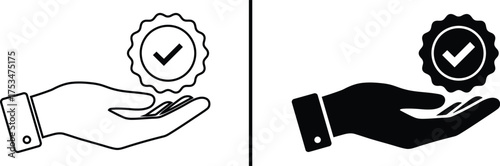 Certified Quality Assurance: A hand delicately presents a symbol of validation. The image of a checkmark within a badge.