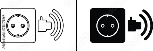 Smart Electrical Socket Icon: A sleek, minimalist graphic showcasing a smart electrical socket with wireless communication, symbolizing modern energy management and tech-enabled homes. 