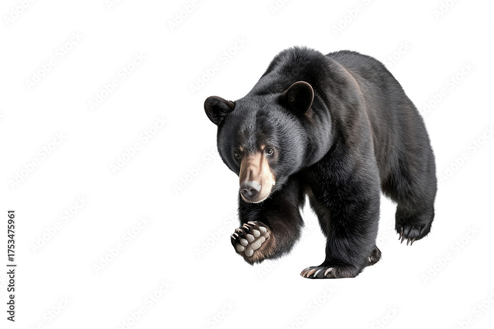 Fototapeta premium Black bear walking with keen eyes, showcasing its strength and grace.