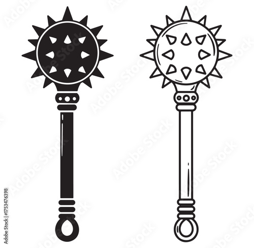 Vector illustration of medieval weapons design with two different style mace representations
