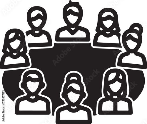 Vector art of a group of people sitting around a table, , representing teamwork, collaboration, and community in a business or social setting, fostering communication and shared goals on