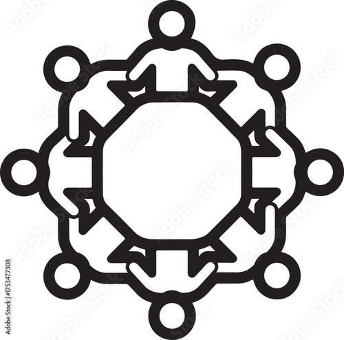 Vector art of teamwork icon showing a group of people collaborating around a table symbolizes cooperation, partnership, and synergy in achieving common goals on