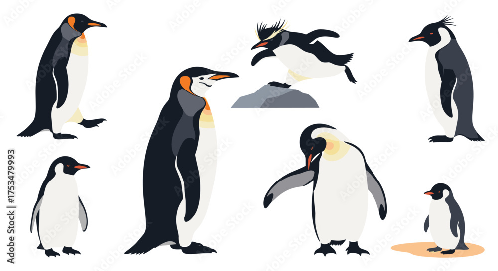 Obraz premium A charming collection of various penguin species depicted in a pixel art style.