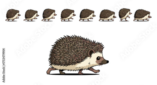 A collection of pixel art sprites depicting hedgehogs in motion.