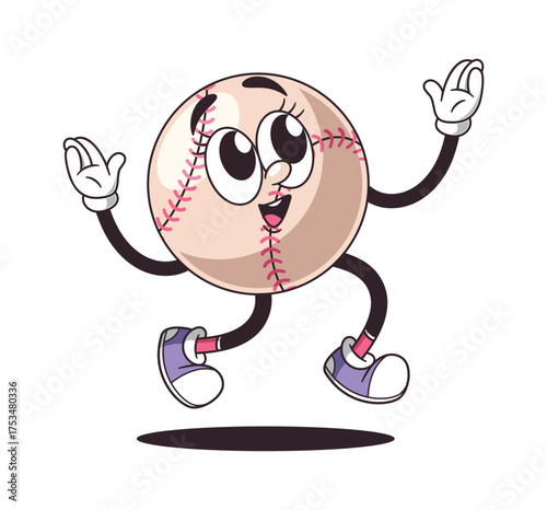 Baseball ball character rejoicing win