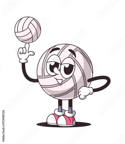 Funky volleyball character spinning ball