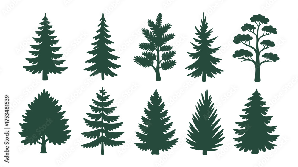 Obraz premium Collection of diverse evergreen tree silhouettes