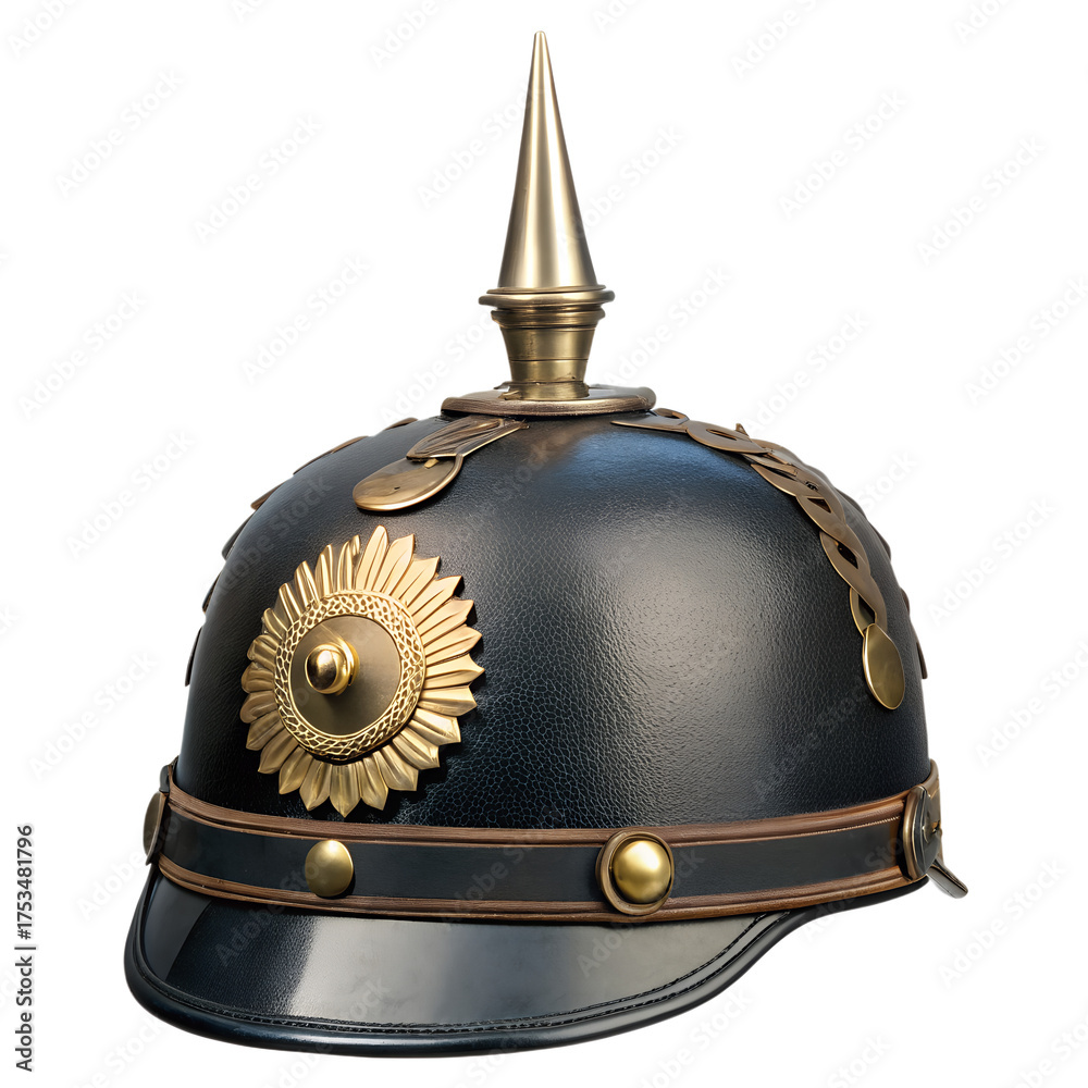 Naklejka premium Realistic German Spiked Helmet (Pickelhaube) from World War I – Isolated on Transparent Background