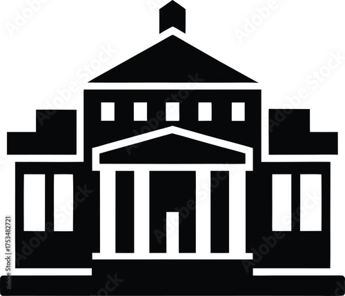 Courthouse Justice Building Icon Vector: Government Law Institution Symbol Silhouette on Transparent Backdrop