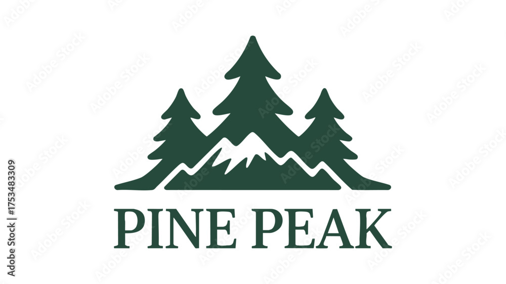 Obraz premium Pine peak logo with mountains and trees