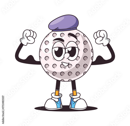 Golf ball character flexing arms