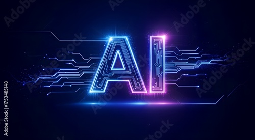 Artificial intelligence concept with glowing ai letters and circuit board lines