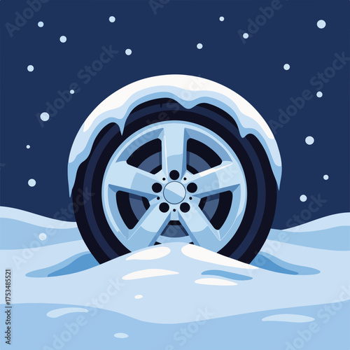 Car wheel stuck in snow on winter road, a common and often frustrating scenario. Car wheel stuck in snow becomes a bigger problem when driving conditions get worse during winter season,