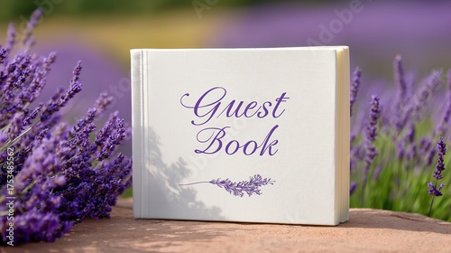 White Guest Book with Lavender Field Background