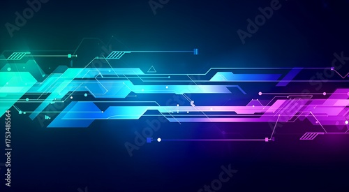 Abstract technology background with various technological elements and neon light