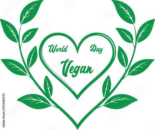 heart from leaves world vegan day illustration