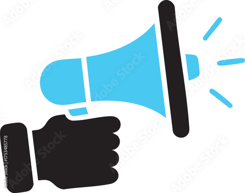 A stylized illustration features a hand firmly gripping a megaphone, broadcasting a clear message with bold colors. 
