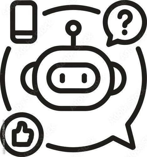 Chatbot icon with mobile phone and question mark symbols