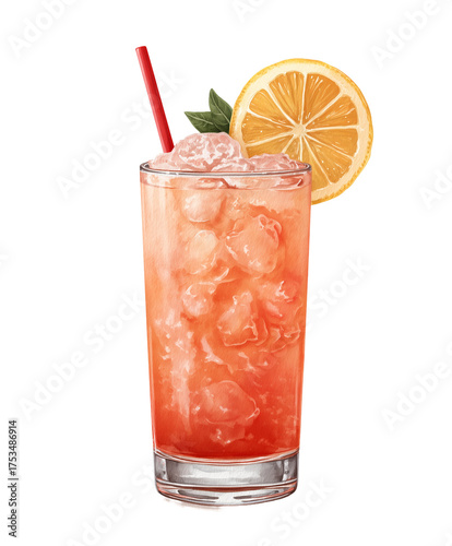 a highball glass filled with a pink and orange tequila sunrise cocktail | transparent png