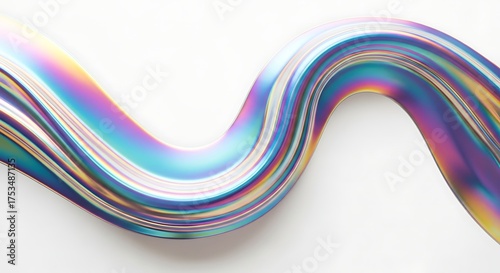 Iridescent wavy ribbon with rainbow colors isolated on white background