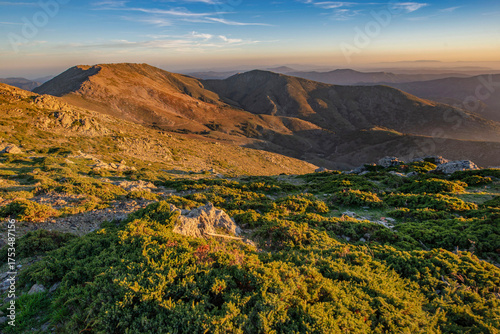 beautiful scenic view on summit mountain in Sardinia at sunset in the Gennarg...