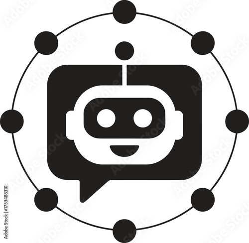 Chatbot icon with connected dots network symbol