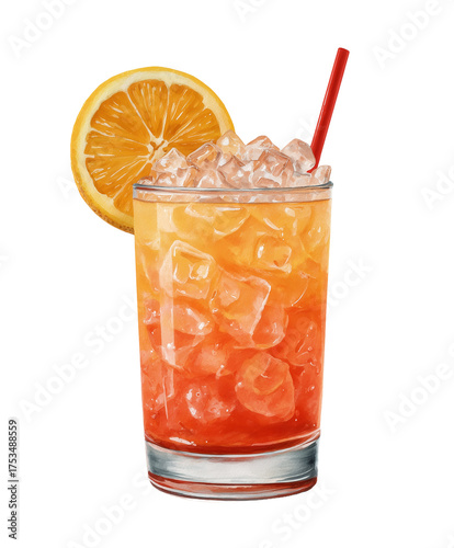 a highball glass filled with a pink and orange tequila sunrise cocktail | transparent png