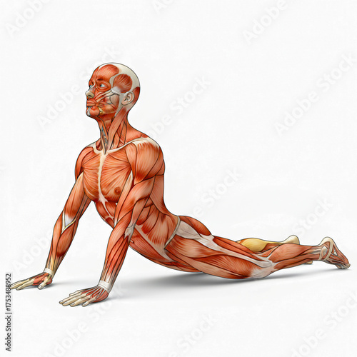 Human Muscle Anatomy in Yoga Pose – Upward-Facing Dog Medical Illustration