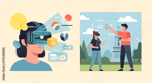 Immersive Virtual Reality and Augmented Reality experiences blending digital content with real environments