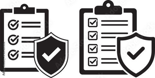 Checklist Shield Silhouette Icons - Secure List Vector Symbol