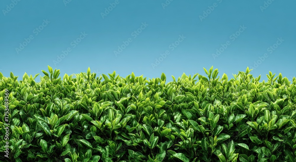 Obraz premium Lush green hedge against a bright blue sky, creating a simple, natural, and verdant scene