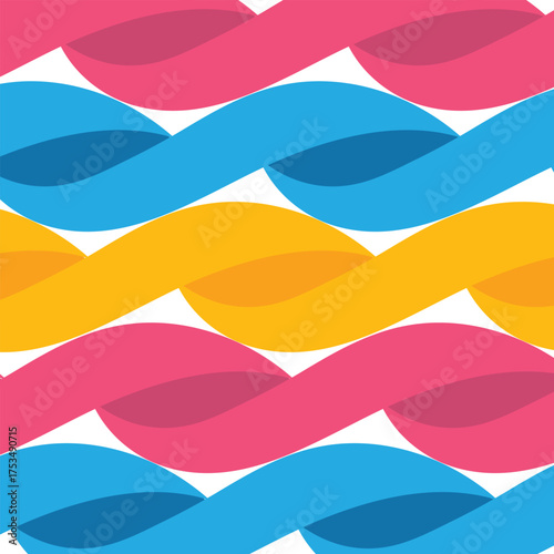 Background abstract seamless pattern of geometric wave shapes. Colorful rope motif