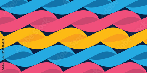 Background abstract seamless pattern of geometric wave shapes. Colorful rope motif