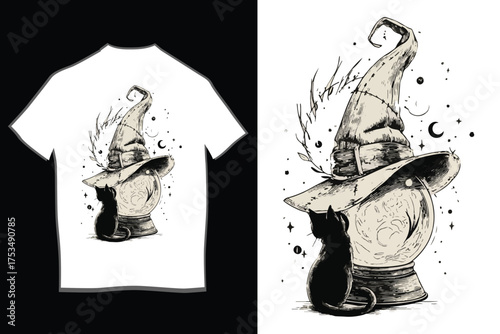 Artistic t-shirt design featuring a graphic character print and detailed sketch for apparel mockup vector