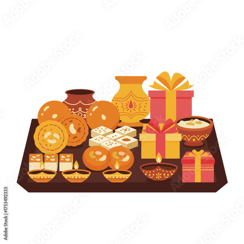 Diwali Celebration Traditional Sweets, Gifts and Diyas Festive Array