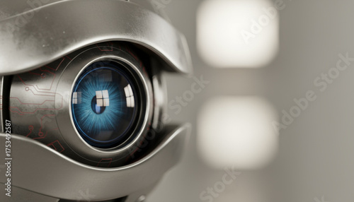 Photorealistic Close-Up of Robot Eye with Metallic Detail