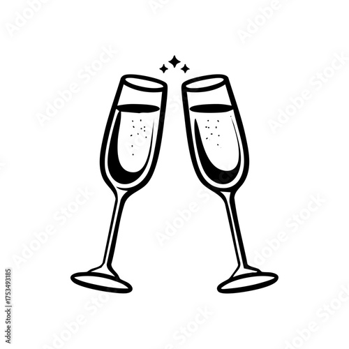 A minimalist doodle of two champagne glasses toasting, representing celebration and joyful moments in a sleek, modern style.
