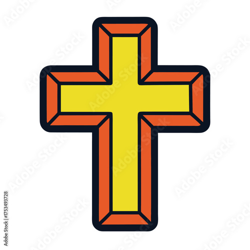 Illustration of a vibrant yellow and orange christian cross, , symbolizing faith, hope, and religious devotion