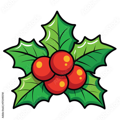 Vector art of festive holly branch with red berries, a classic christmas symbol of winter holidays and joyful celebrations, perfect for decoration