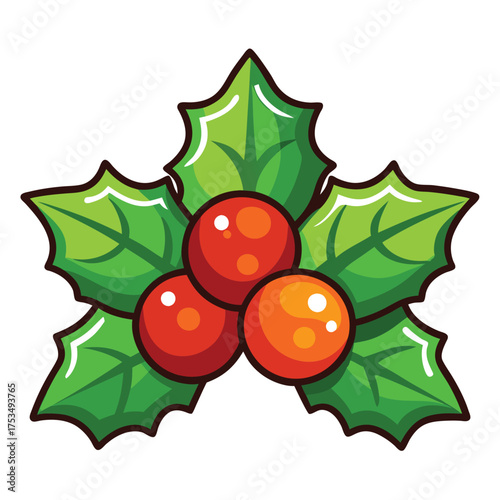 Vector art of festive holly branch with red berries, a classic christmas symbol of winter holidays and joyful celebrations, perfect for decoration