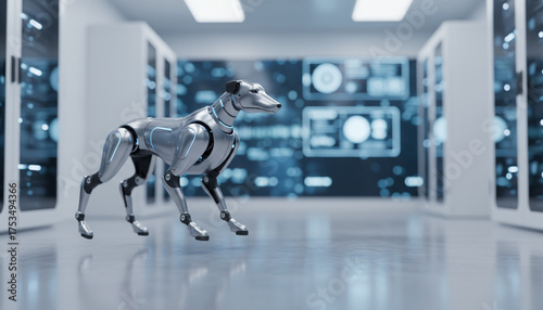 Sleek Robotic Dog in Modern Tech Lab